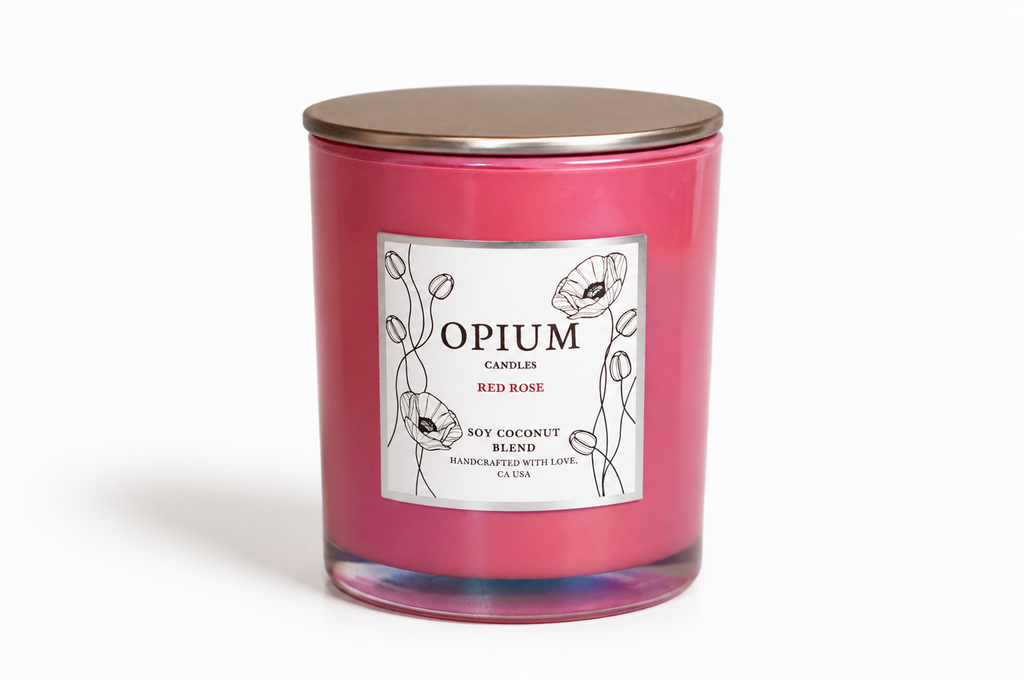 Opium Luxury Soy Coconut Candle in Blush Pink Glass