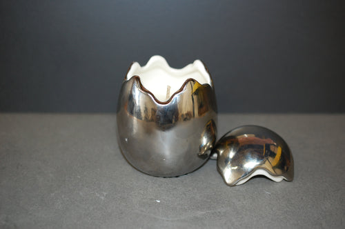 Cracked Egg Candle Cup, Reflective Silver Finish