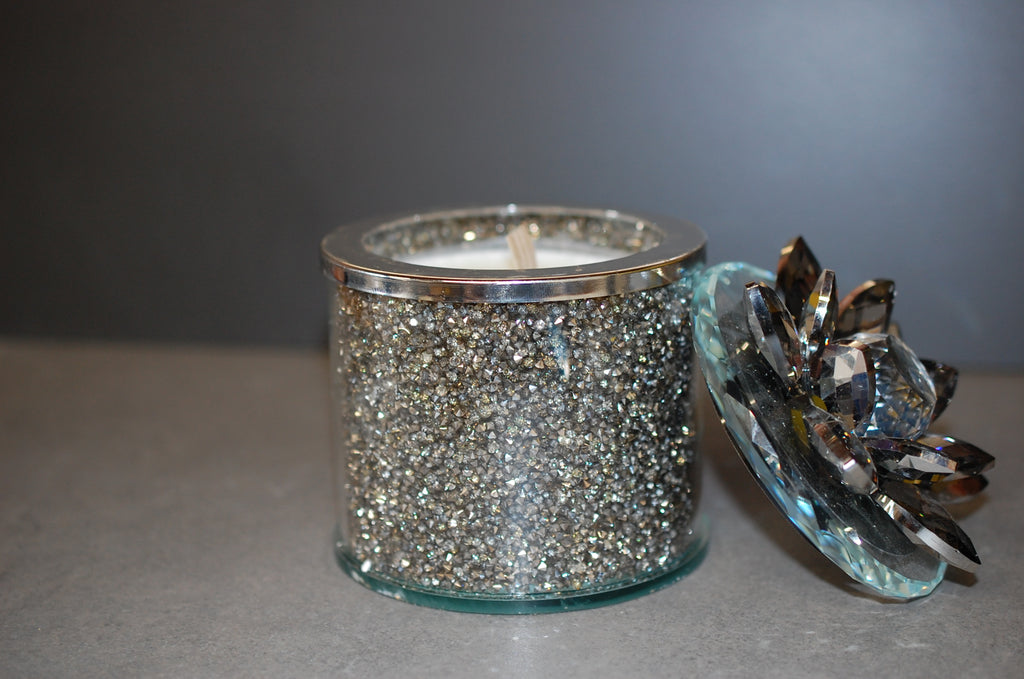 Crystal Encrusted Glass Candle, Jeweled Lid, Elegant Decor