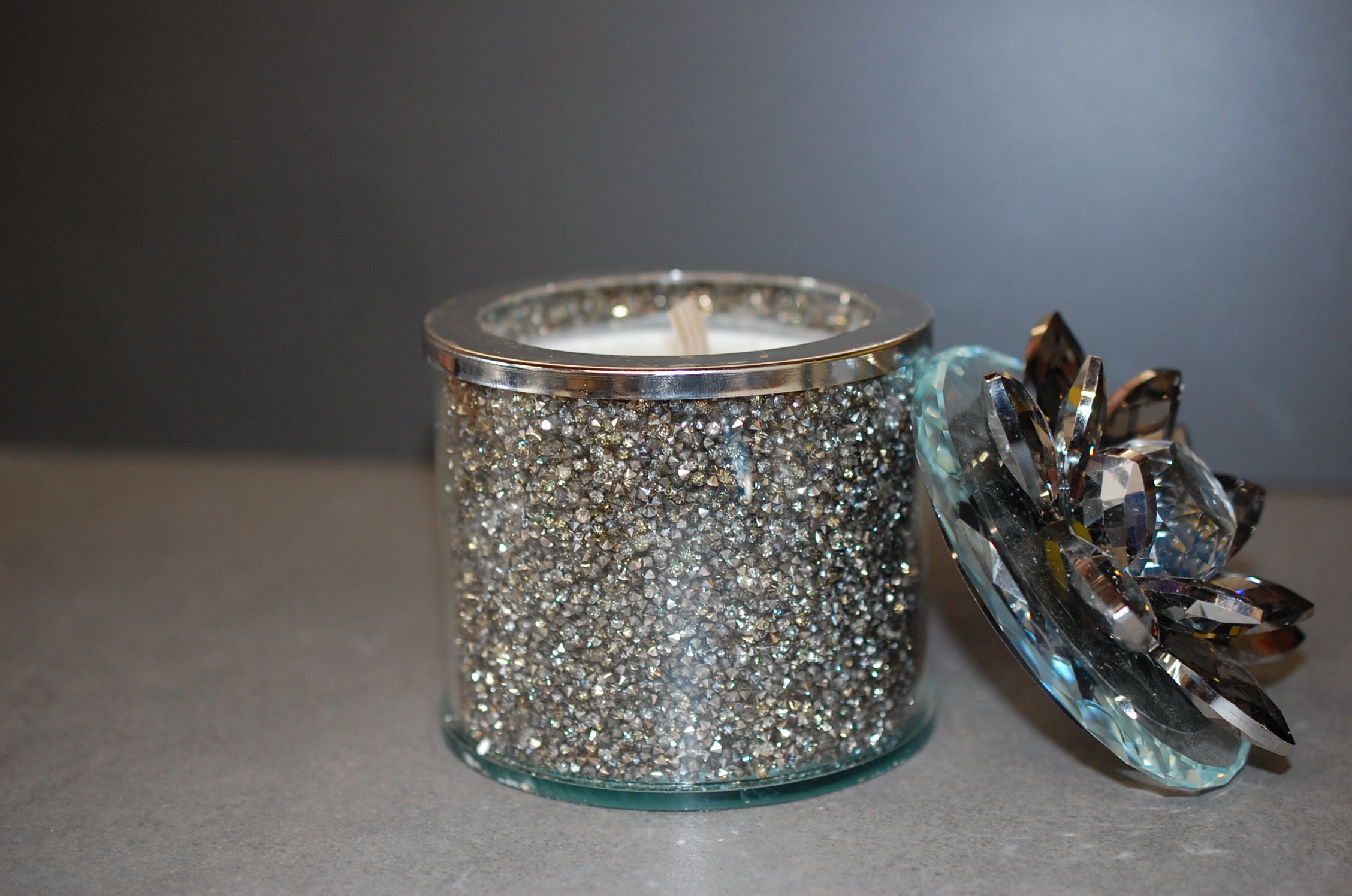 Crystal Encrusted Glass Candle, Jeweled Lid, Elegant Decor
