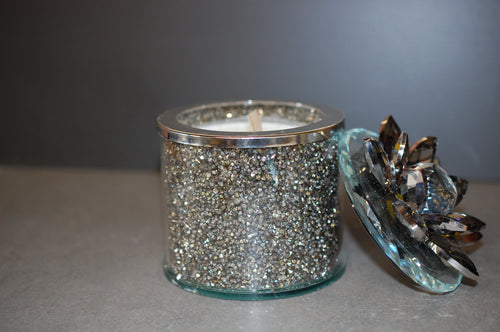 Crystal Encrusted Glass Candle, Jeweled Lid, Elegant Decor
