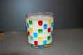 Scented Candle Cup, Textured Glass with Colorful Square Accents
