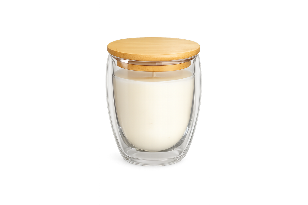 Scented Candle, Double-Wall Glass Cup with Bamboo Lid