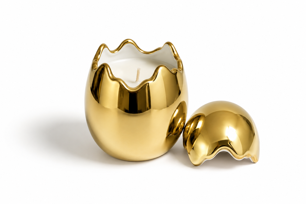Cracked Egg Candle Cup, Reflective Silver Finish
