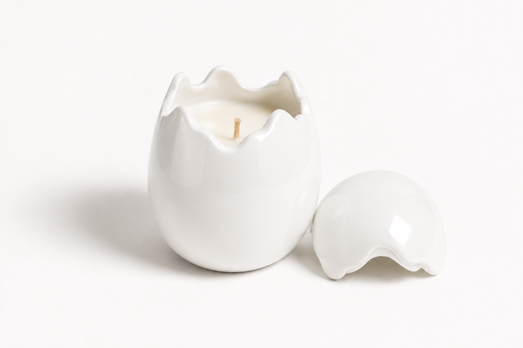 Cracked Egg Candle Cup, Reflective Silver Finish