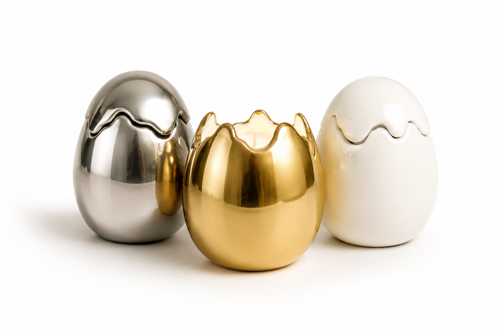 Cracked Egg Candle Cup, Reflective Silver Finish