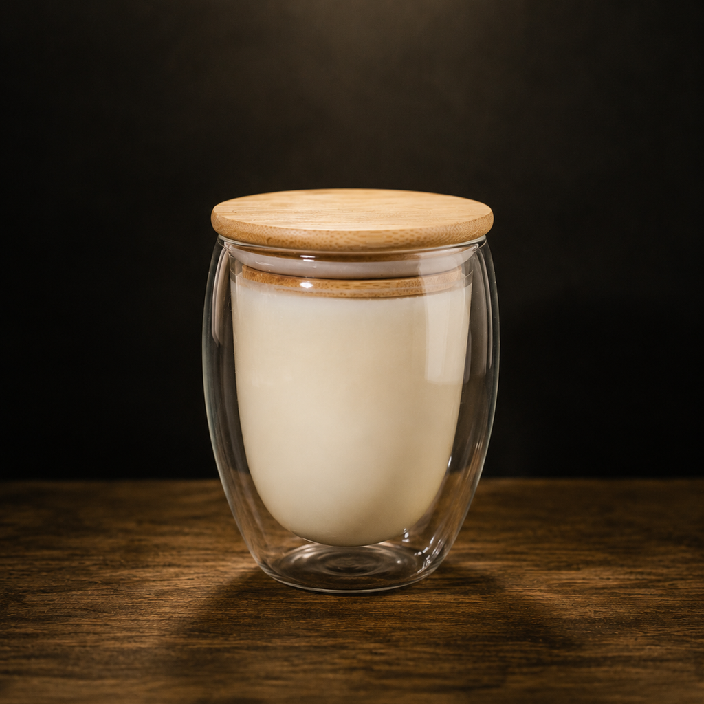 Scented Candle, Double-Wall Glass Cup with Bamboo Lid