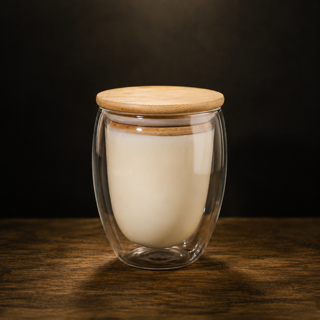 Scented Candle, Double-Wall Glass Cup with Bamboo Lid
