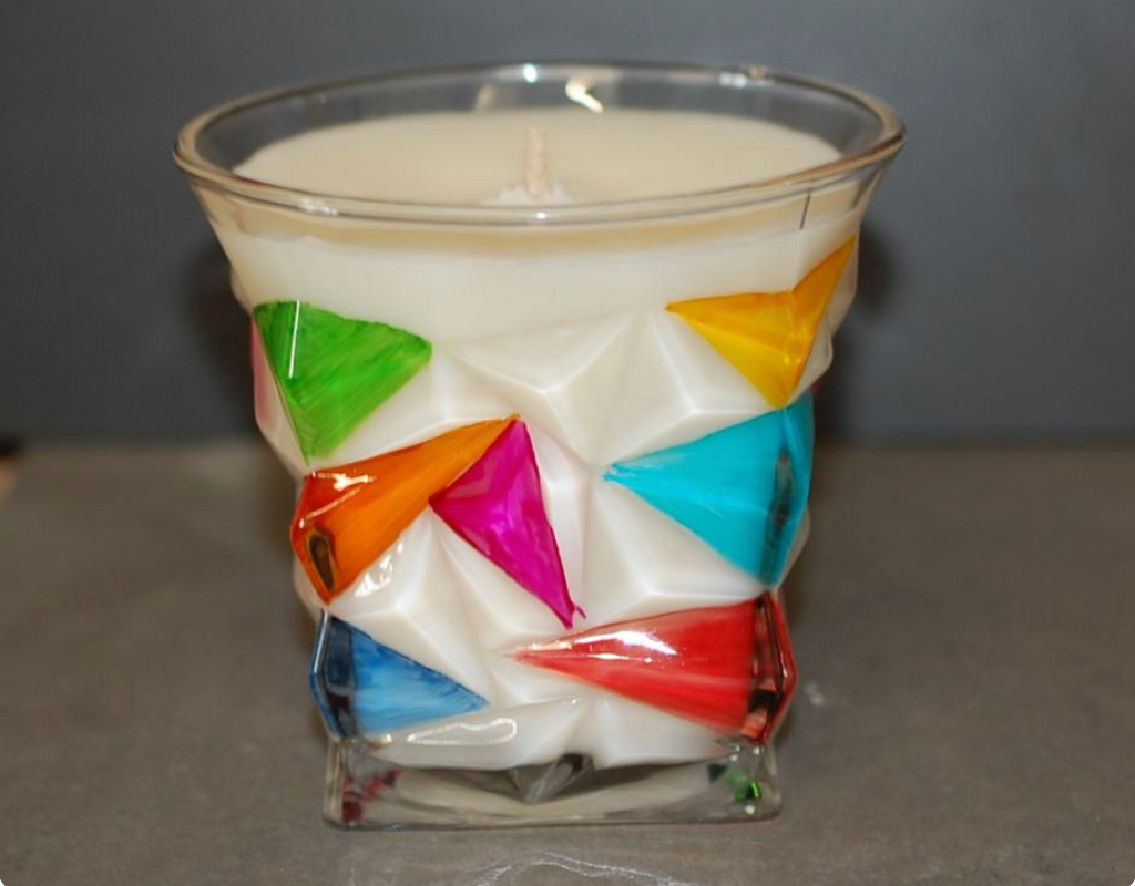 Geometric Glass Candle Cup, Vibrant Scented Wax